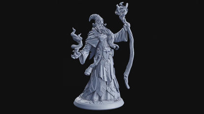 Sylvari, the Silver-Eyed Old Wizard Miniature | Dungeons and Dragons Sorcerer Figurine| 32mm Scale