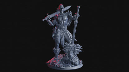 Insha, Female Demon-Bashing Barbarian Miniature | Heroic Fighter | 32mm Scale or 75mm Scale