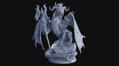 Moonsilver Dragon Miniature | Large Dragon Figurine Dungeons and Dragons 5e DnD Unique Dragon with Staff | 75mm Base