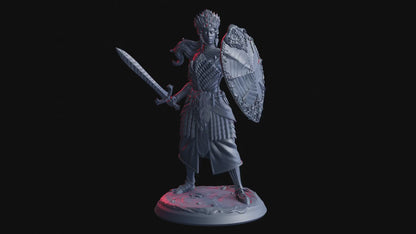 Mira, the Mirror Shield Paladin Miniature | Female Human | 32mm Scale and 75mm Scale