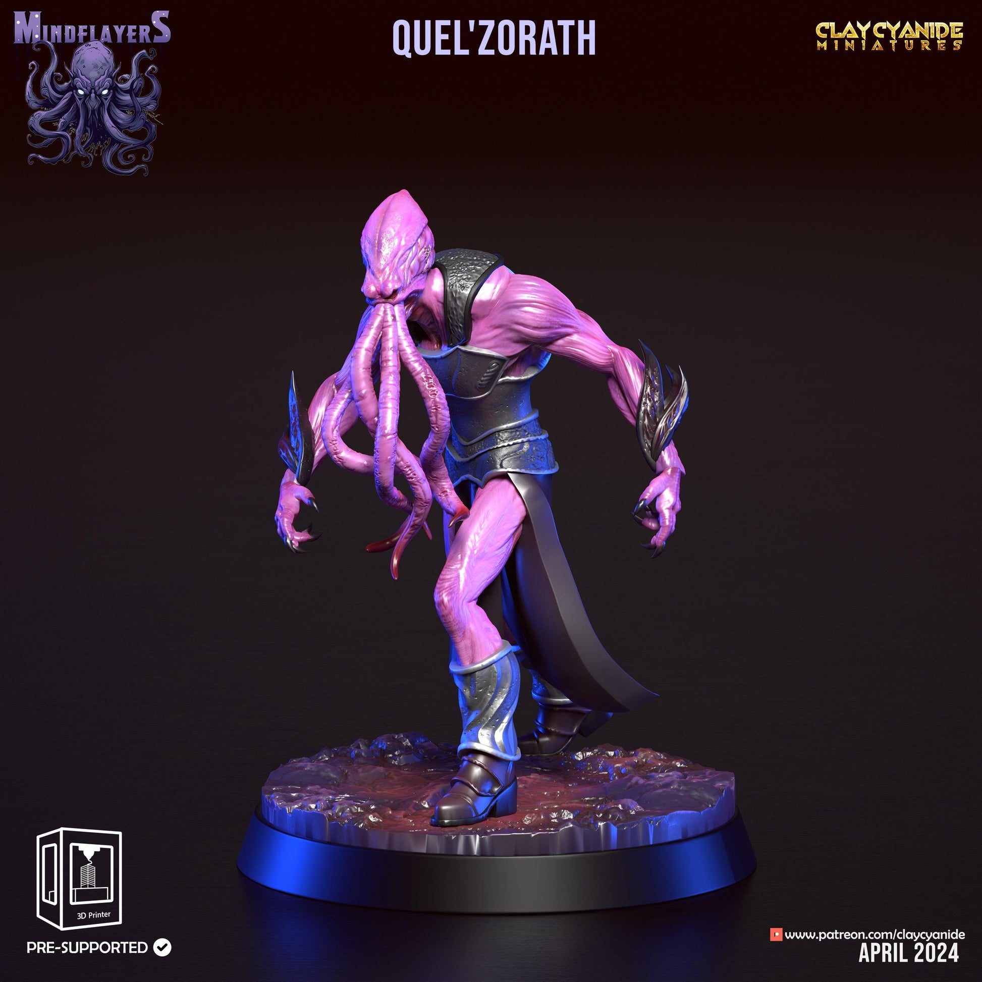 Quel'Zorath, Cthulhu-Inspired Mind Flayer Miniature | 32mm Scale - Plague Miniatures