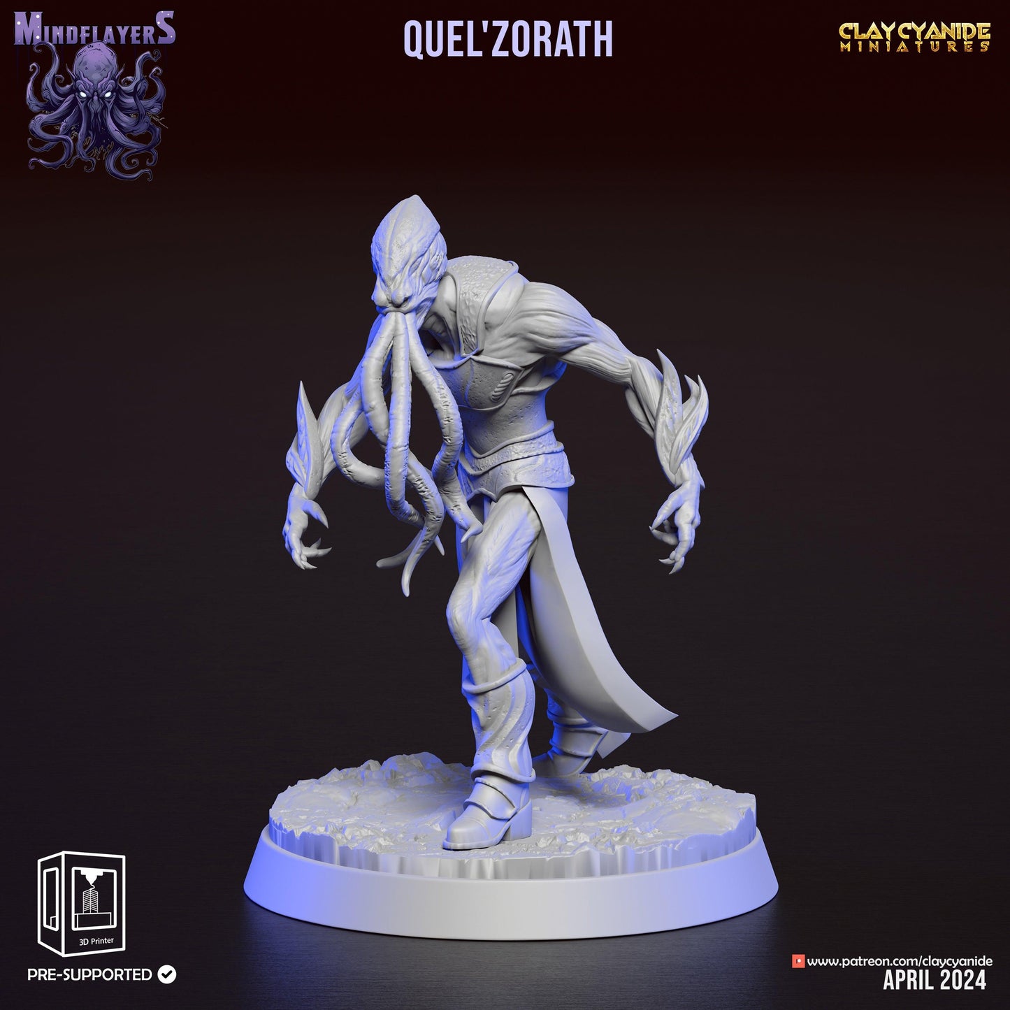 Quel'Zorath, Cthulhu-Inspired Mind Flayer Miniature | 32mm Scale - Plague Miniatures