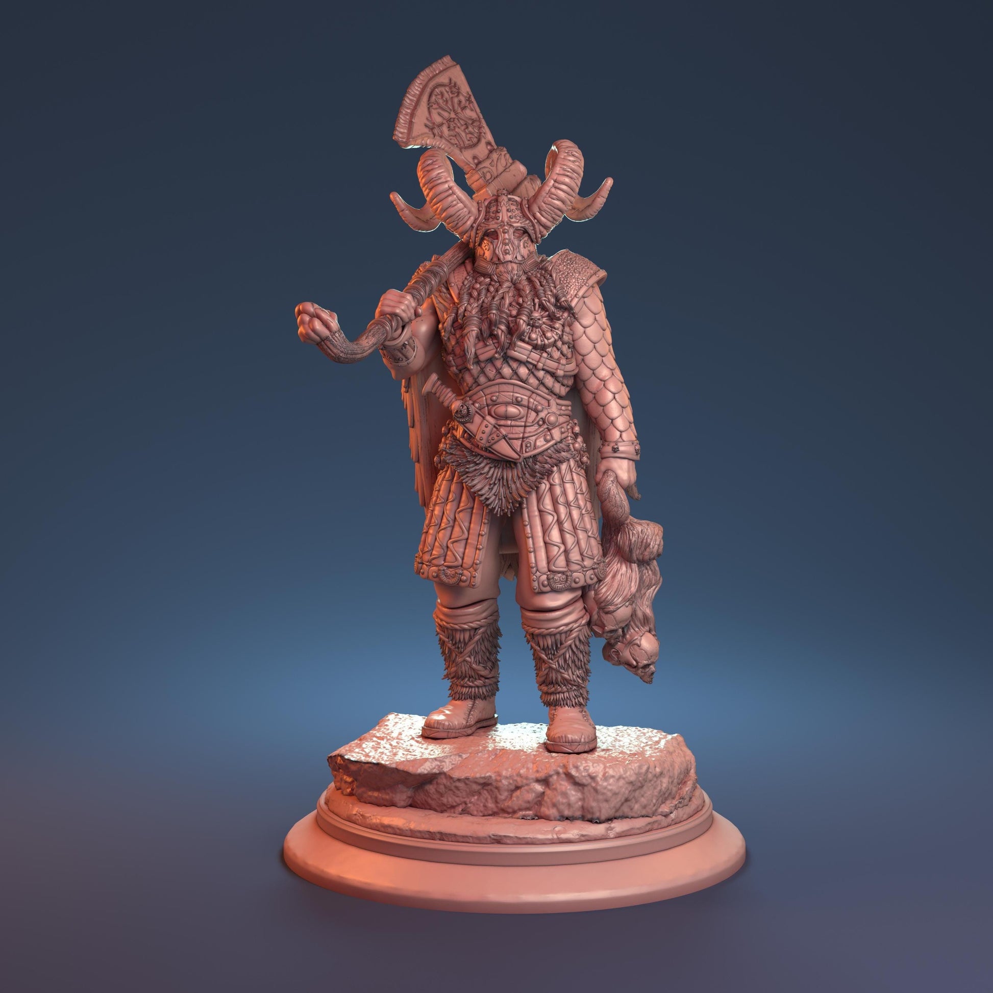 Rannulv, The Head-Taker | Barbarian Bounty Hunter Miniature | 32mm Scale or 75mm Scale - Plague Miniatures