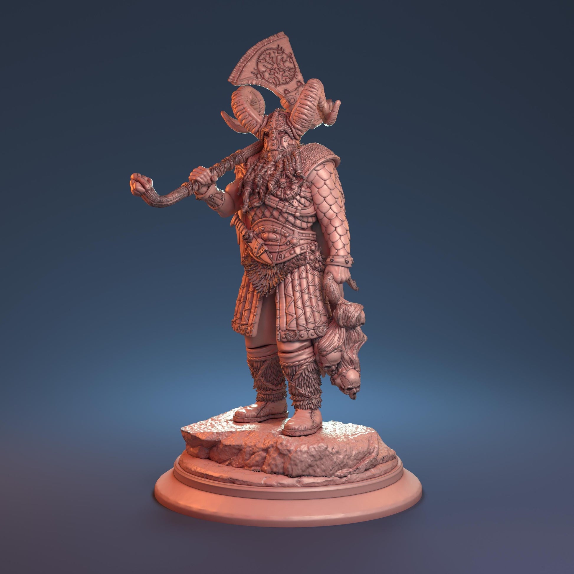 Rannulv, The Head-Taker | Barbarian Bounty Hunter Miniature | 32mm Scale or 75mm Scale - Plague Miniatures