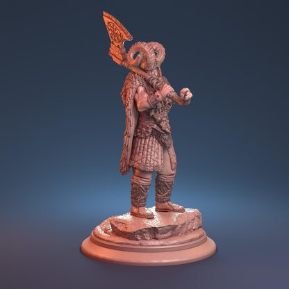 Rannulv, The Head-Taker | Barbarian Bounty Hunter Miniature | 32mm Scale or 75mm Scale - Plague Miniatures