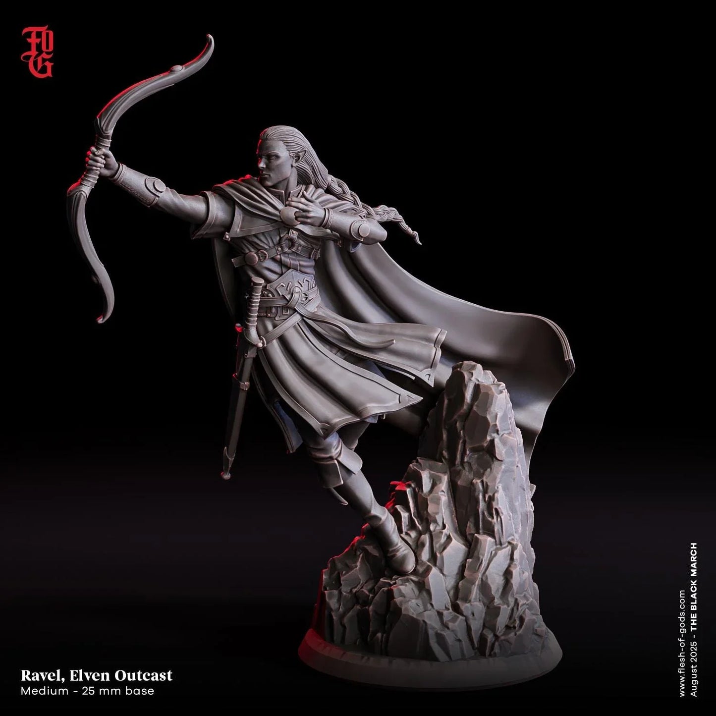 Ravel, Elven Outcast | Elf Archer Ranger Miniature | 32mm Scale or 75mm Scale - Plague Miniatures