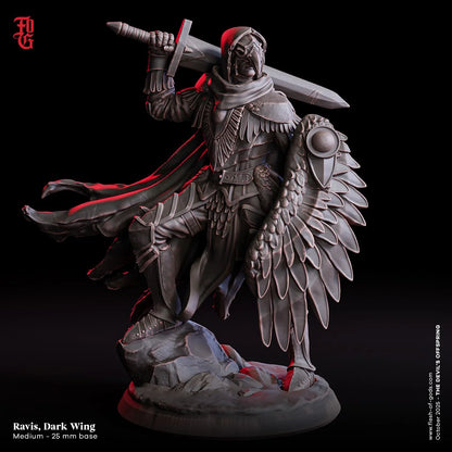 Ravis, Dark Wing Miniature | Human Guard Soldier Figurine | 32mm Scale or 75mm Scale - Plague Miniatures