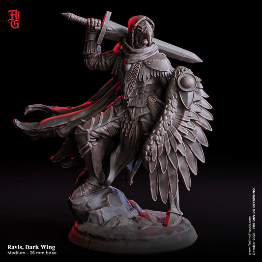Ravis, Dark Wing Miniature | Human Guard Soldier Figurine | 32mm Scale or 75mm Scale - Plague Miniatures