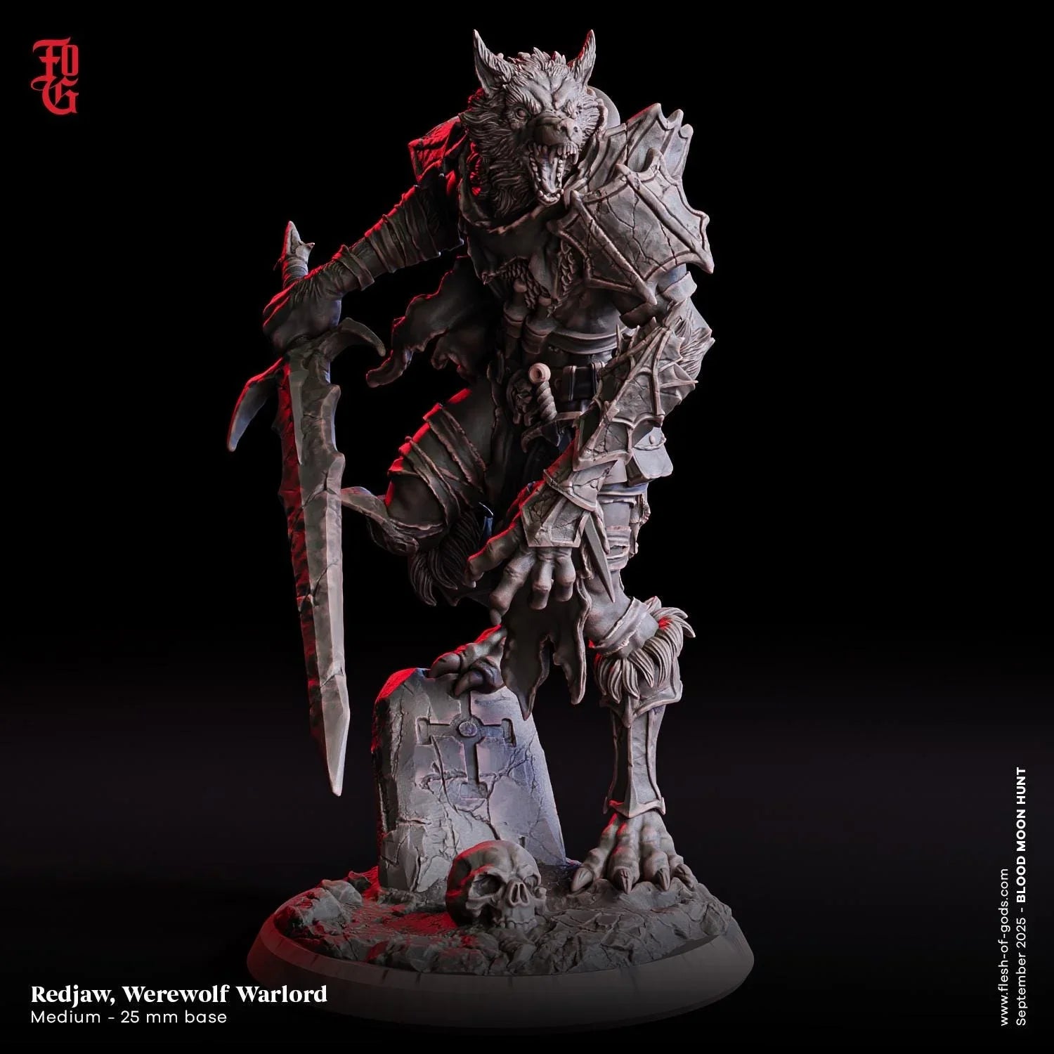 Redjaw, Werewolf Warlord | Hybrid Monster Miniature | 32mm Scale or 75mm Scale - Plague Miniatures