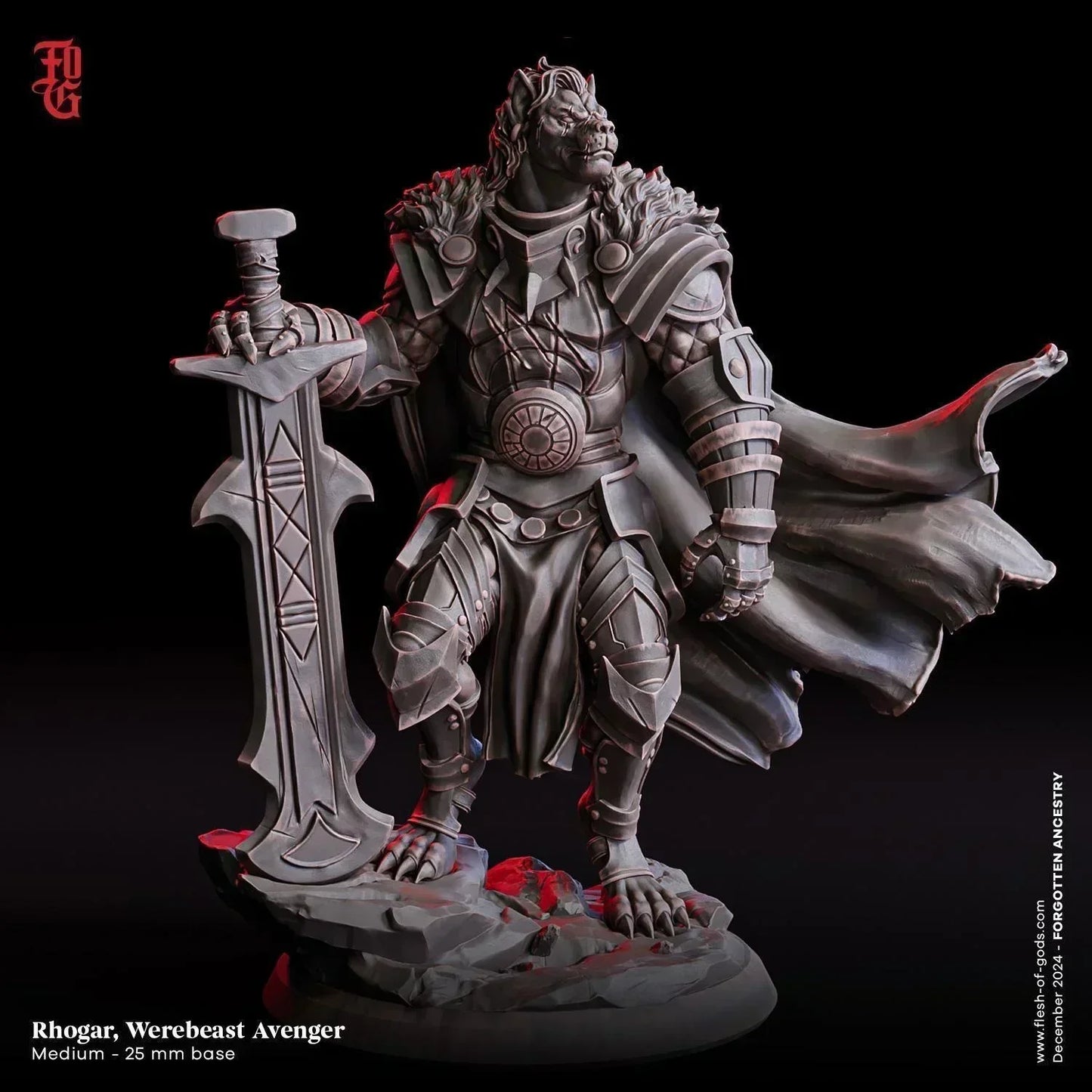 Rhogar, Werebeast Avenger Miniature | Hybrid Fighter Leonin Warrior Figurine | 32mm Scale or 75mm Scale - Plague Miniatures