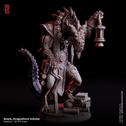 Roark, Dragonborn Scholar Miniature | NPC Figurine | 32mm Scale or 75mm Scale - Plague Miniatures