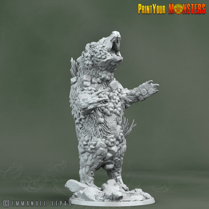 Rock Bear & Champion Rock Soldier Miniature Set | Stony Companions in Battle - Plague Miniatures