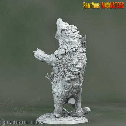 Rock Bear & Champion Rock Soldier Miniature Set | Stony Companions in Battle - Plague Miniatures