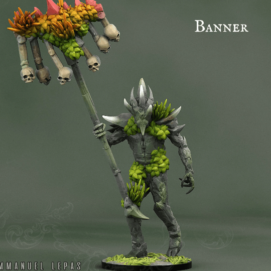 Rock Soldier Bannerman Miniature | Standard-Bearer of Elemental Might - Plague Miniatures