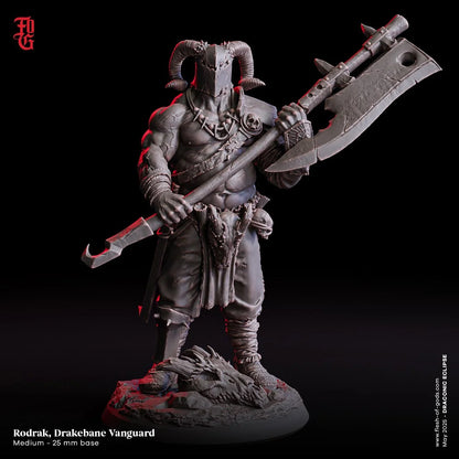 Rodrak, Drakebane Vanguard | Human Fighter Knight Miniature | 32mm Scale or 75mm Scale - Plague Miniatures