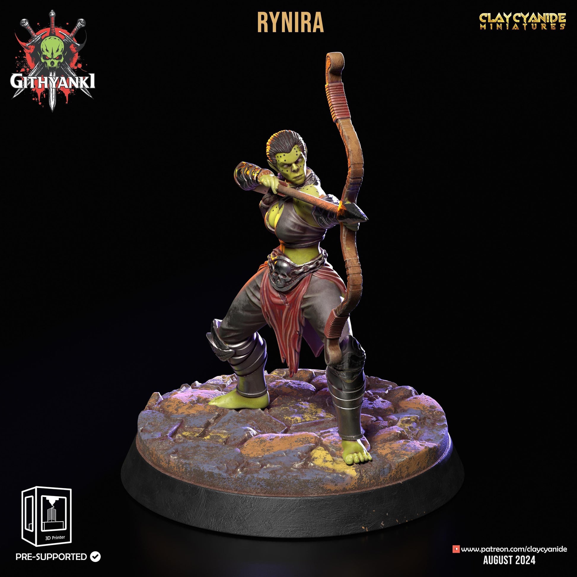 Rynira, Orc Ranger Miniature | Female Orc Archer with Bow | 32mm Scale - Plague Miniatures