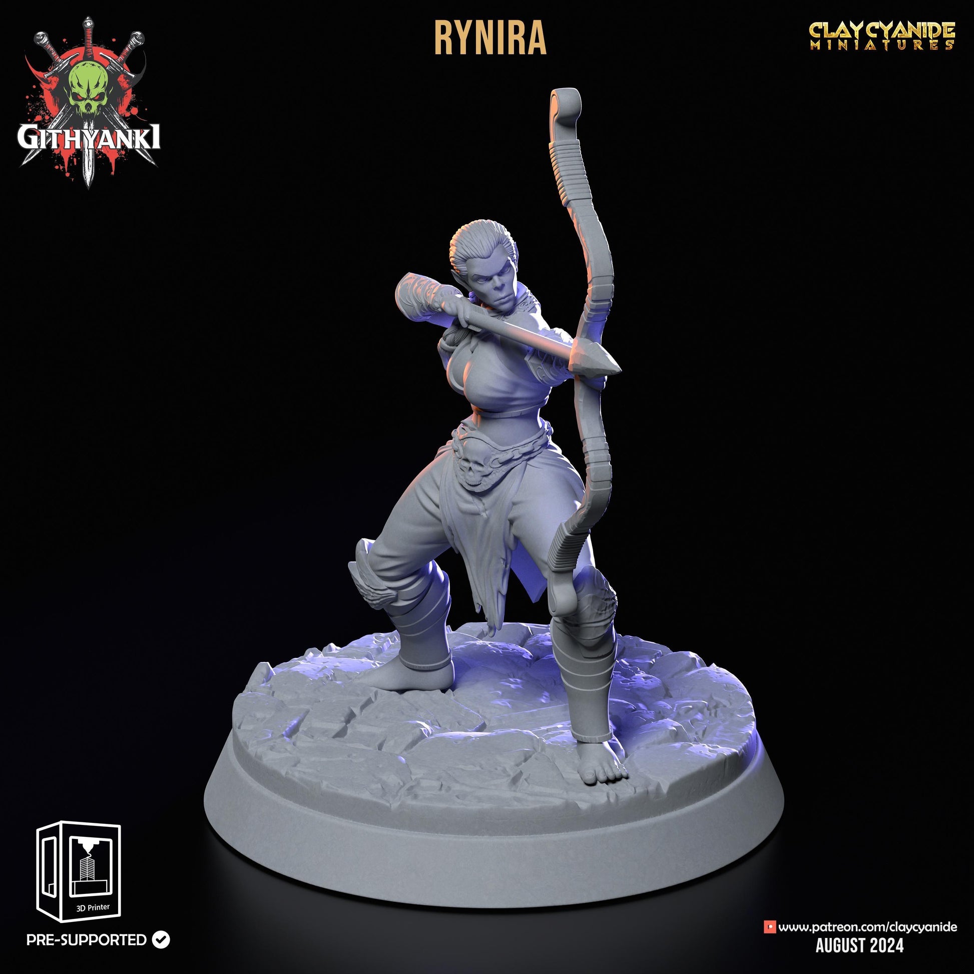 Rynira, Orc Ranger Miniature | Female Orc Archer with Bow | 32mm Scale - Plague Miniatures