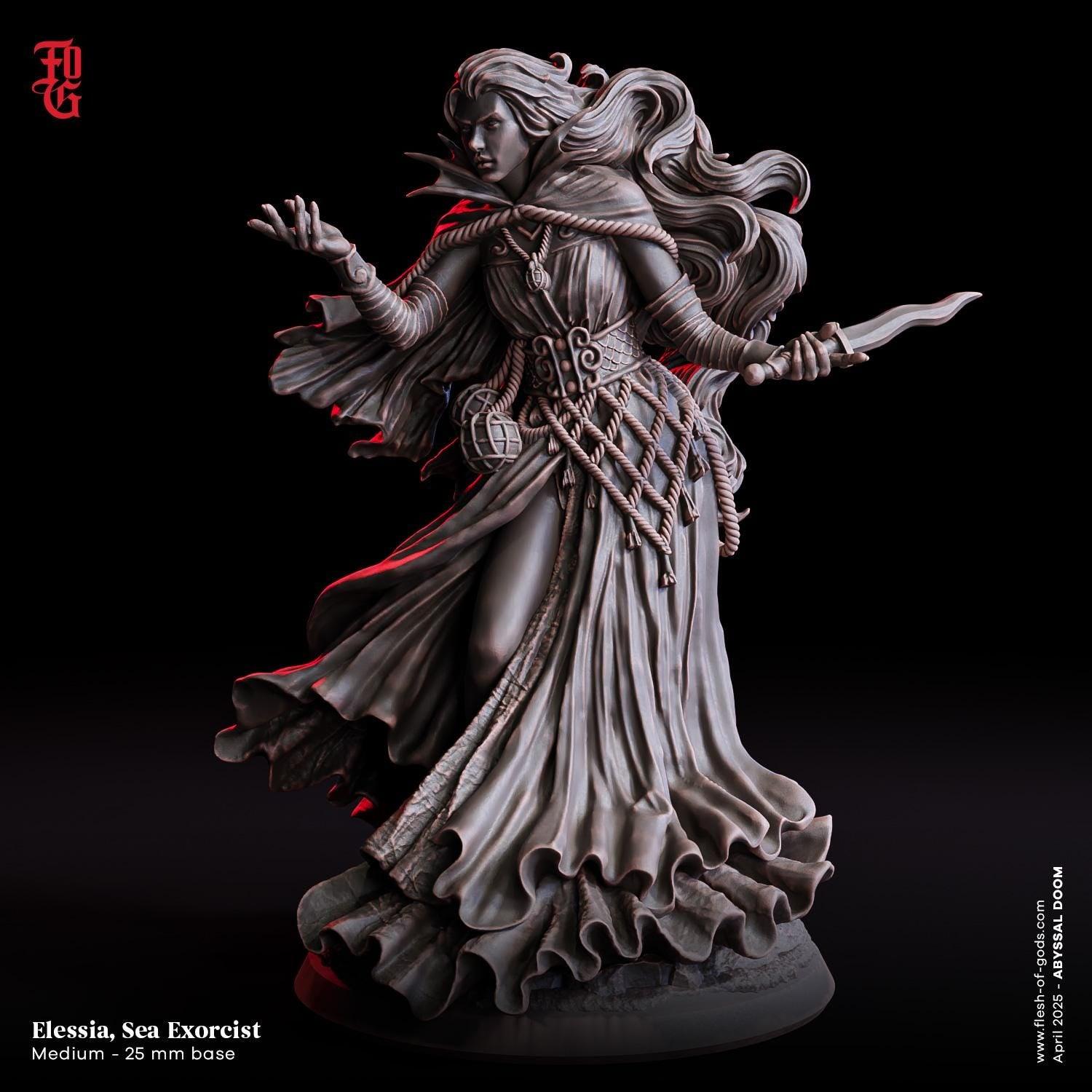 Sea Exorcist Miniature Female Human Aquatic Arcane Sorceress Figurine | 32mm Scale or 75mm Scale - Plague Miniatures