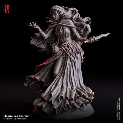 Sea Exorcist Miniature Female Human Aquatic Arcane Sorceress Figurine | 32mm Scale or 75mm Scale - Plague Miniatures