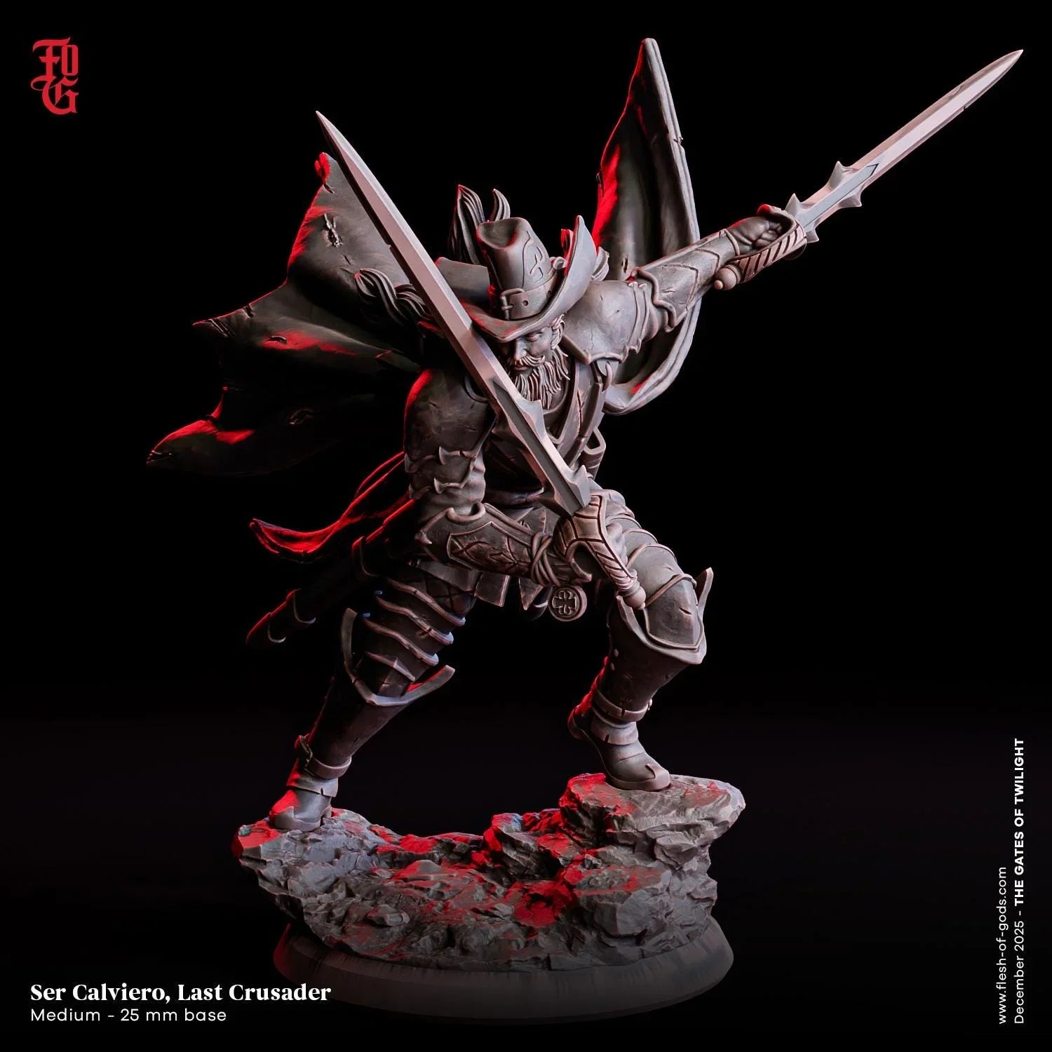 Ser Calverio, Last Crusader Miniature | Human Monster Hunter Ranger Figurine | 32mm Scale or 75mm Scale - Plague Miniatures