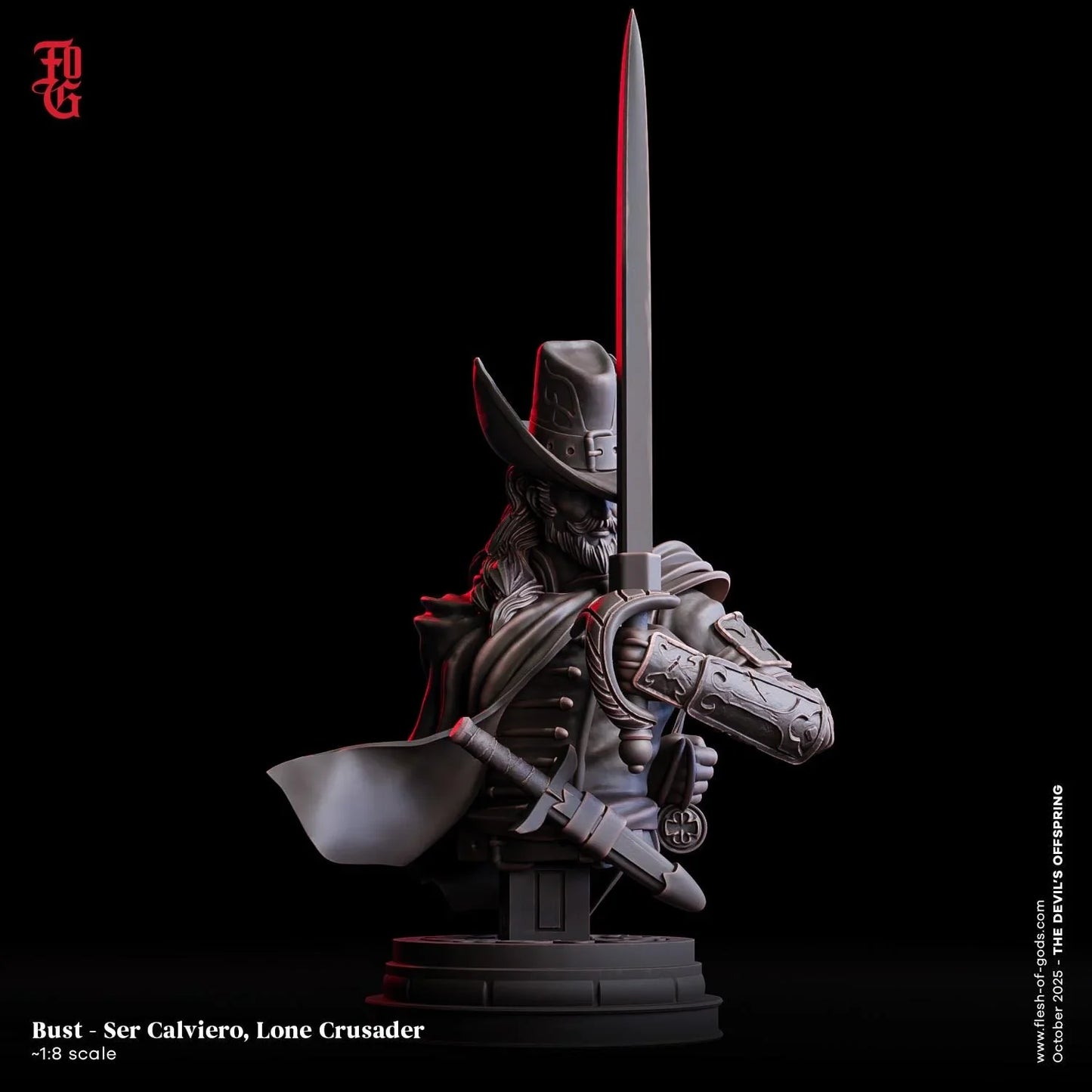 Ser Calviero, Lone Crusader Miniature | Human Hunter Ranger Figurine | 32mm Scale or 75mm Scale - Plague Miniatures
