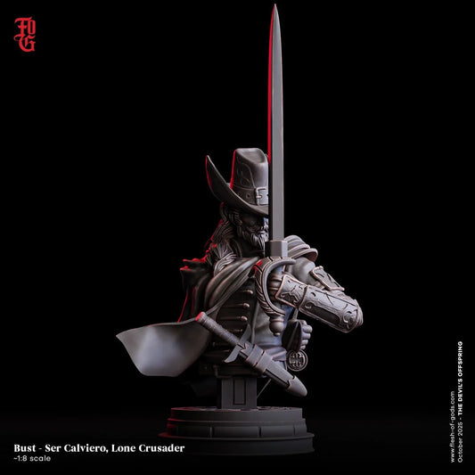 Ser Calviero, Lone Crusader Resin Bust Statue | Human Hunter Ranger Decor - Plague Miniatures