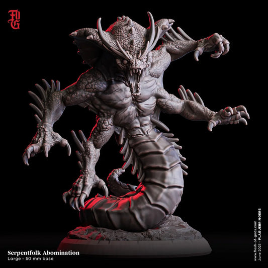 Serpentfolk Abomination | Aquatic Beast Monster Miniature | 50mm Base - Plague Miniatures