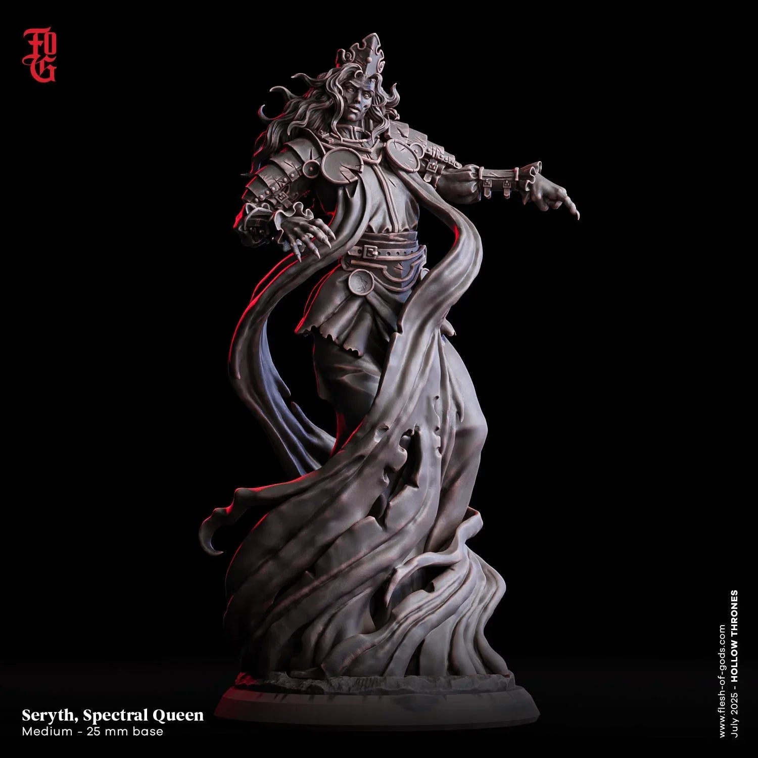 Seryth, Spectral Queen | Undead Ghostly Royalty Miniature | 32mm Scale or 75mm Scale - Plague Miniatures