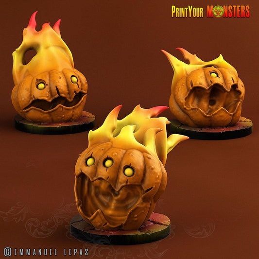 Set of 3 Fire Pumpkins | D&D Halloween Miniatures for Tabletop Gaming - Plague Miniatures shop for DnD Miniatures