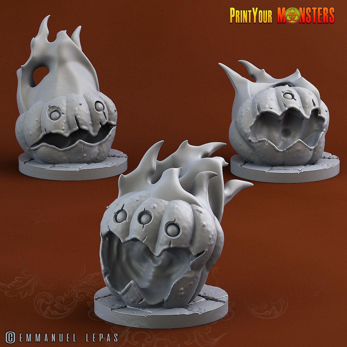 Set of 3 Fire Pumpkins | D&D Halloween Miniatures for Tabletop Gaming - Plague Miniatures