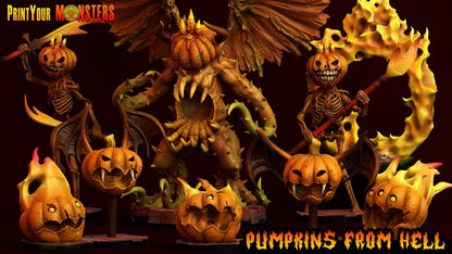 Set of 3 Fire Pumpkins | D&D Halloween Miniatures for Tabletop Gaming - Plague Miniatures shop for DnD Miniatures