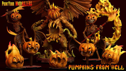 Set of 3 Fire Pumpkins | D&D Halloween Miniatures for Tabletop Gaming - Plague Miniatures