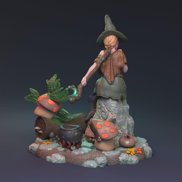 Sexy Female Witch Miniature with Angry Mushrooms | Detailed Forest Base | 32mm Scale or 75mm Scale - Plague Miniatures