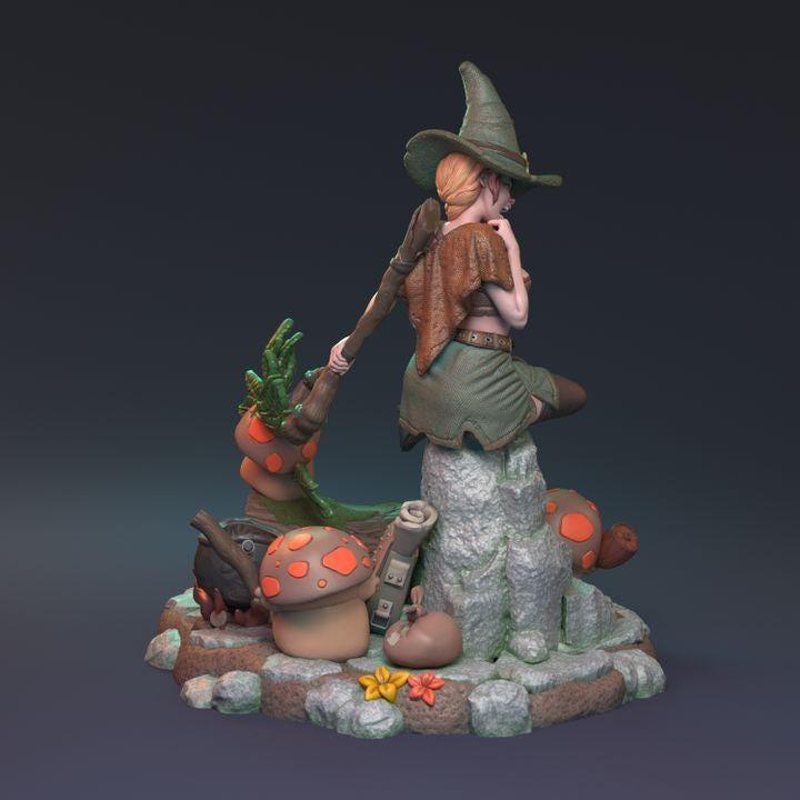 Sexy Female Witch Miniature with Angry Mushrooms | Detailed Forest Base | 32mm Scale or 75mm Scale - Plague Miniatures