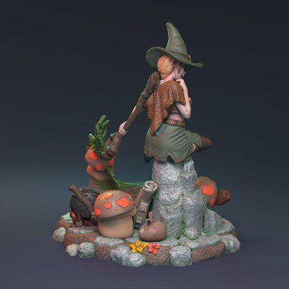 Sexy Female Witch Miniature with Angry Mushrooms | Detailed Forest Base | 32mm Scale or 75mm Scale - Plague Miniatures