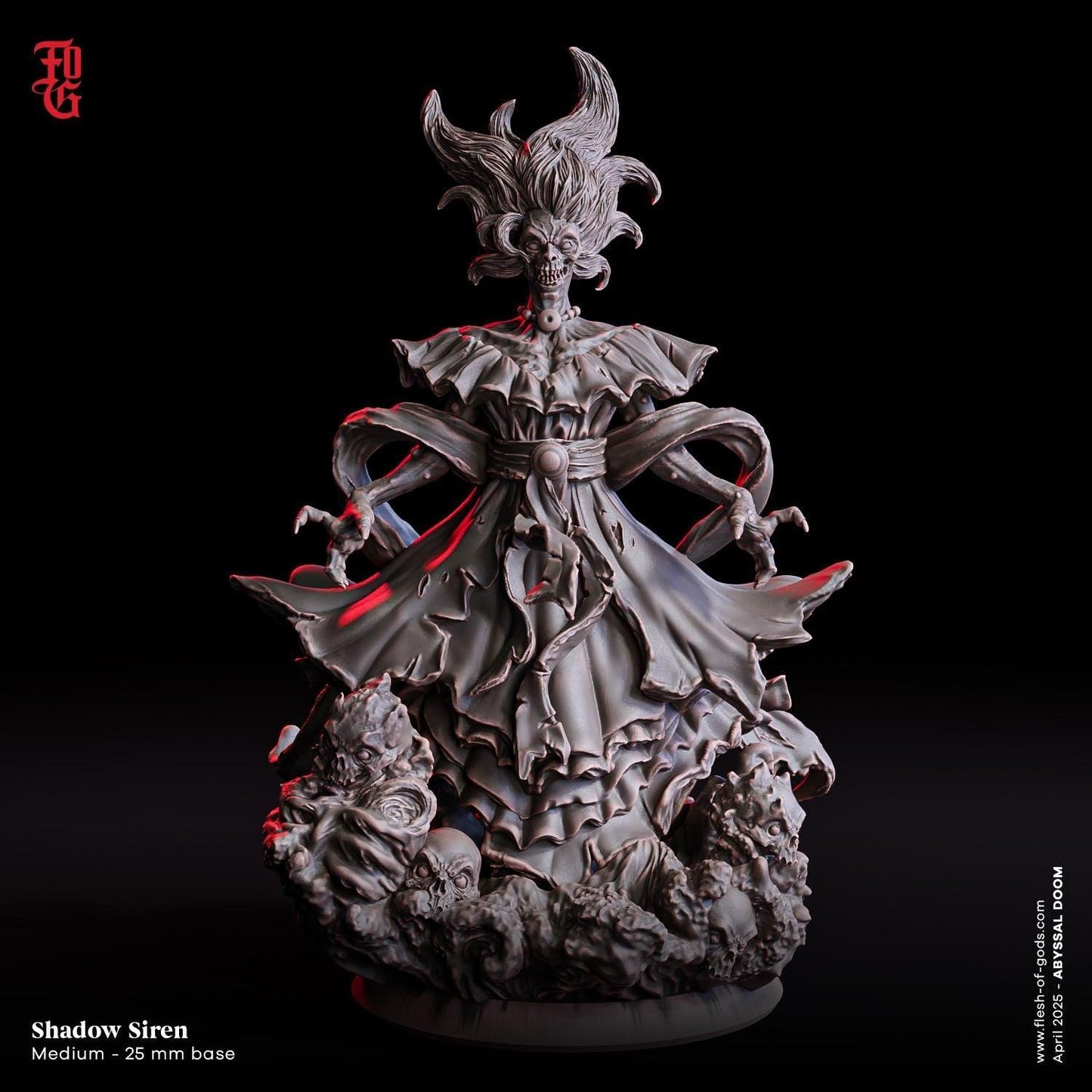 Shadow Siren, Undead Banshee | Aquatic Horror Miniature | 32mm Scale or 75mm Scale - Plague Miniatures