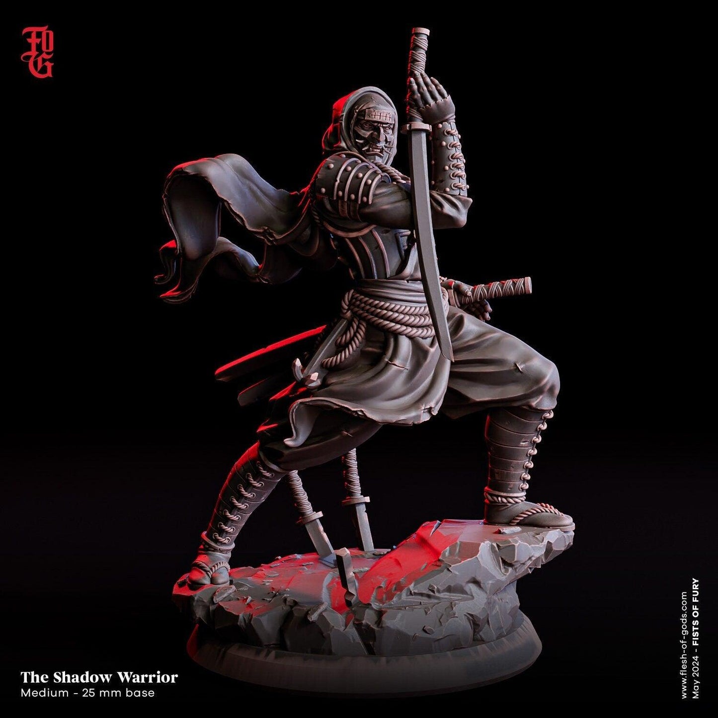 Shadow Warrior Miniature NPC | Japanese Samurai Sword Fighter | 32mm Scale and 75mm Scale - Plague Miniatures