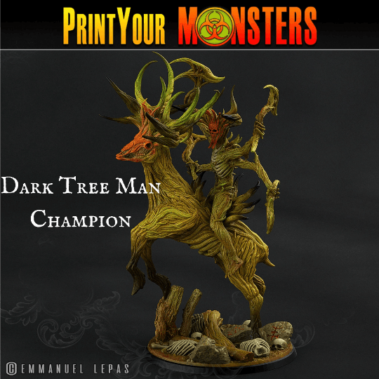 Shadowwood Sentinel Miniature | Dark Tree Man Champion Mounted on Stag Figurine - Plague Miniatures