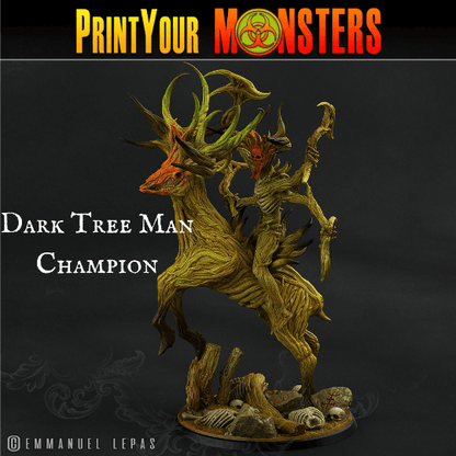 Shadowwood Sentinel Miniature | Dark Tree Man Champion Mounted on Stag Figurine - Plague Miniatures