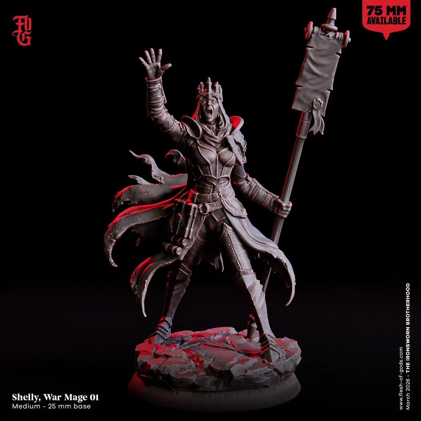 Shelly, War Mage Miniature | Female Human Warlock Battle Spellcaster Figurine | 32mm Scale or 75mm Scale - Plague Miniatures
