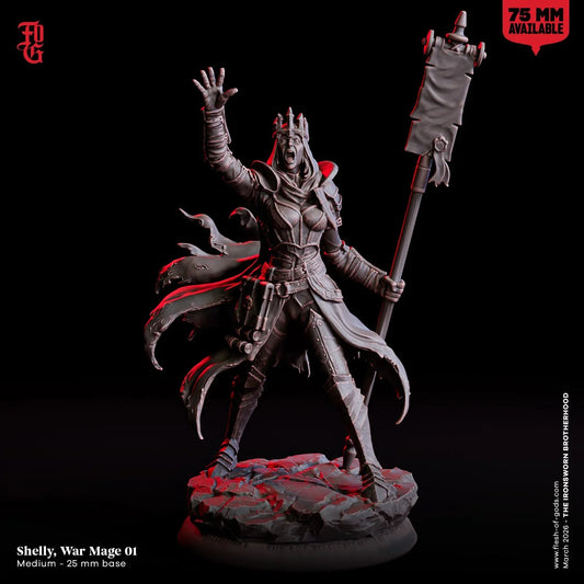 Shelly, War Mage Miniature | Female Human Warlock Battle Spellcaster Figurine | 32mm Scale or 75mm Scale - Plague Miniatures