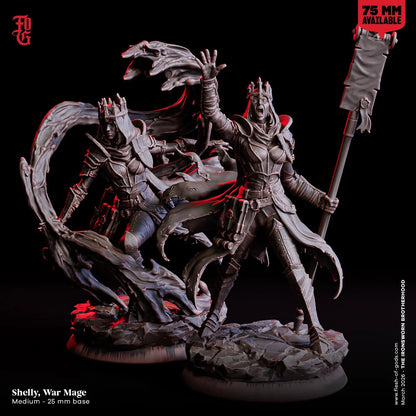 Shelly, War Mage Miniature | Human Female Spellcaster Warlock with Spell Effect | 32mm Scale or 75mm Scale - Plague Miniatures