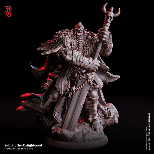 Sidhar, the Enlightened Miniature | Orc Barbarian Figure for Fantasy RPGs | 32mm Scale or 75mm Scale - Plague Miniatures
