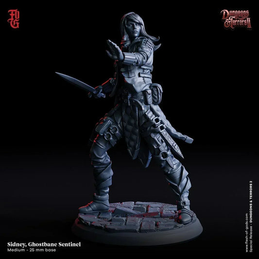 Sidney, Ghostbane Sentinel Miniature | Fearless Female Fighter of the Supernatural | 32mm Scale - Plague Miniatures