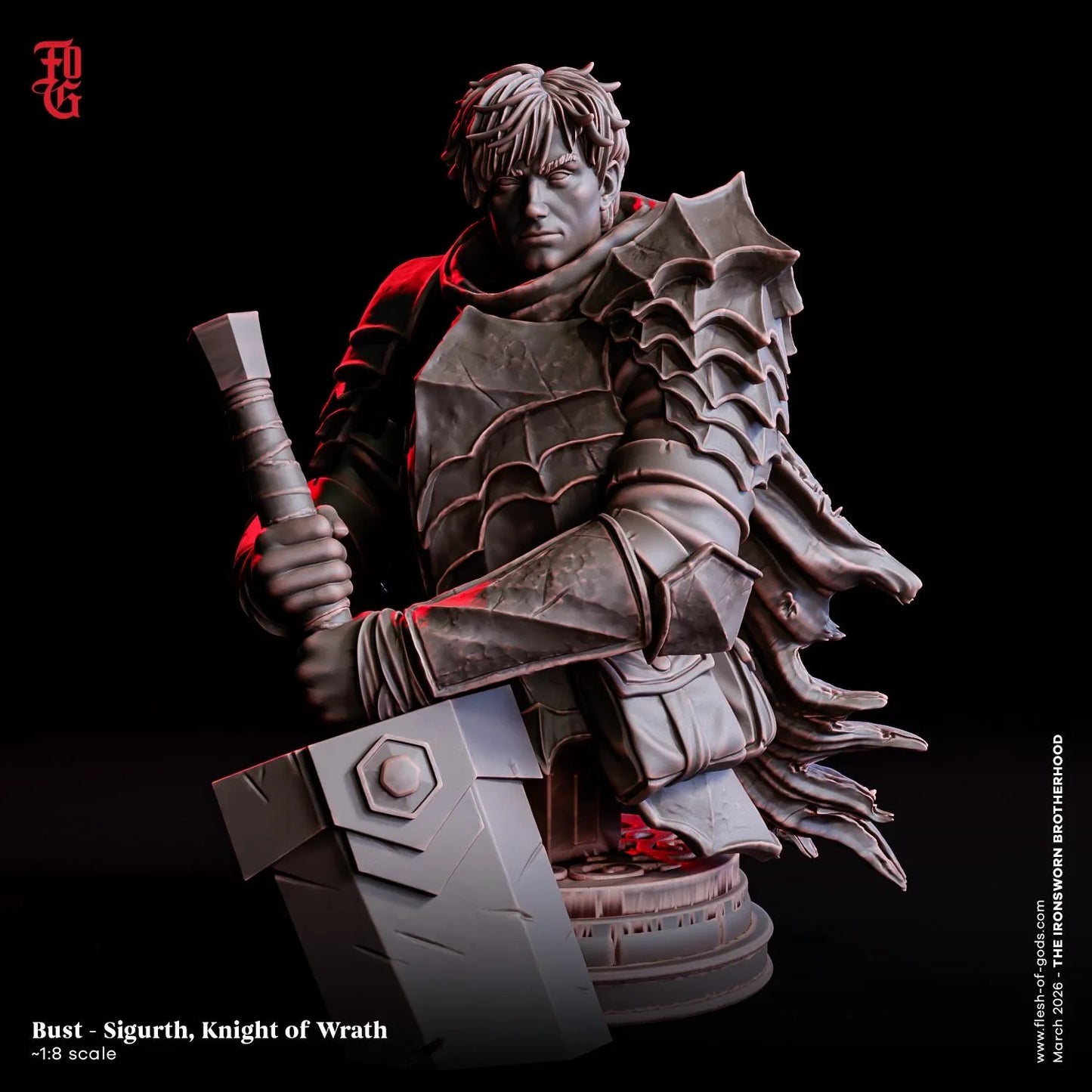 Sigurth, Knight of Wrath Bust | Human Warrior Vengeful Fighter Statue - Plague Miniatures