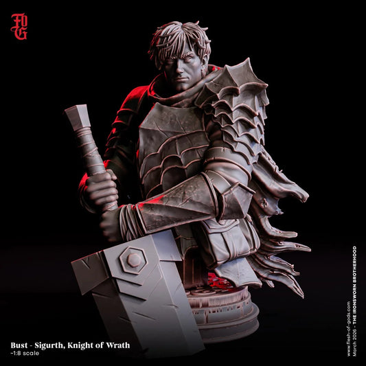 Sigurth, Knight of Wrath Bust | Human Warrior Vengeful Fighter Statue - Plague Miniatures