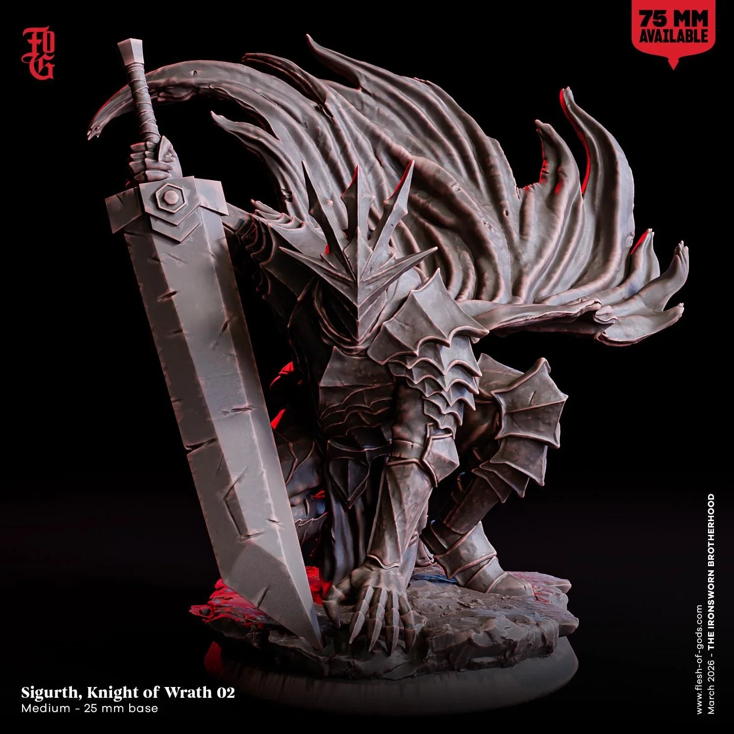 Sigurth, Knight of Wrath Miniature | Human Warrior Dark Champion Figurine | 32mm Scale or 75mm Scale - Plague Miniatures