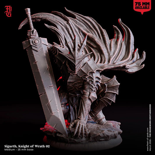 Sigurth, Knight of Wrath Miniature | Human Warrior Dark Champion Figurine | 32mm Scale or 75mm Scale - Plague Miniatures