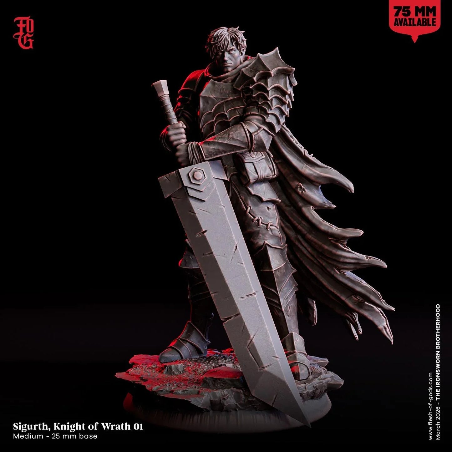 Sigurth, Knight of Wrath Miniature | Human Warrior Dark Champion Figurine | 32mm Scale or 75mm Scale - Plague Miniatures