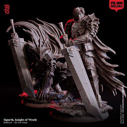 Sigurth, Knight of Wrath Miniature | Human Warrior Dark Champion Figurine | 32mm Scale or 75mm Scale - Plague Miniatures